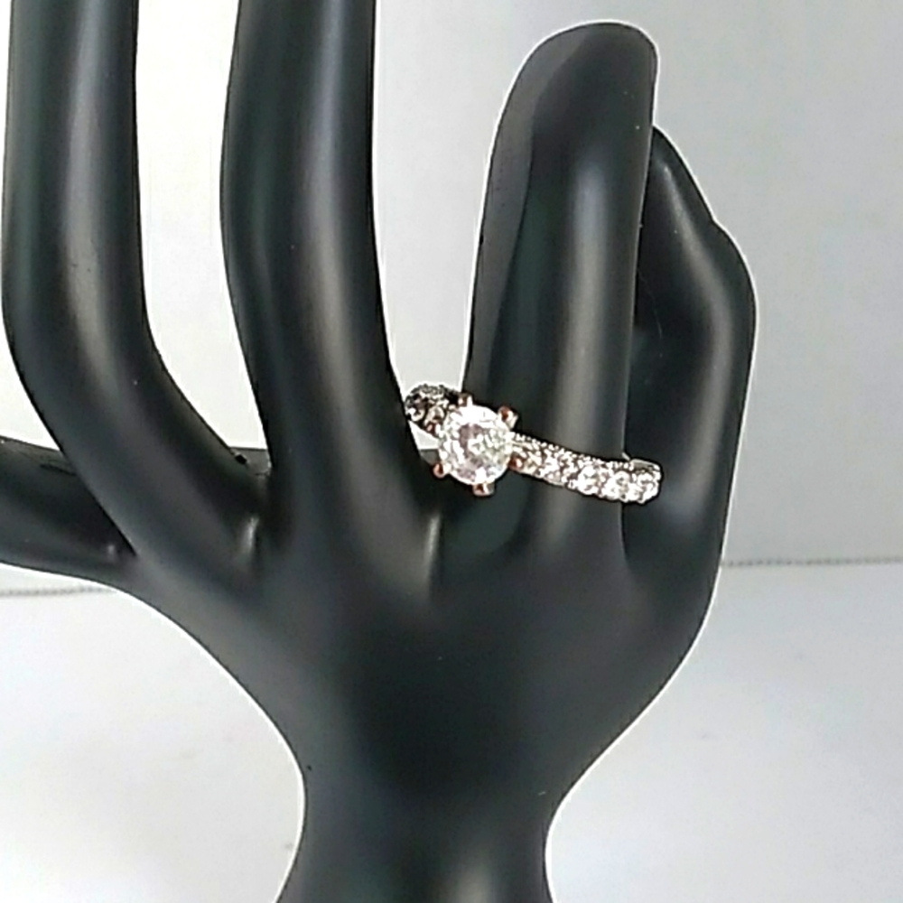 Elegant Crystal Engagement Ring with Pave Band and Solitaire Center‎ Stone